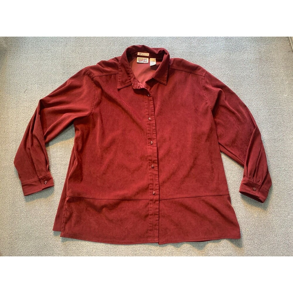 Bill Blass signature Womens Button up shirt Size 2X Stretch Maroon Long Sleeve